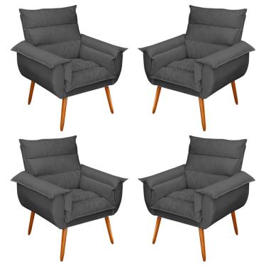 Imagem de Kit 04 Poltronas Decorativas Modernas Sala E Recepção Monza Pés Palito Suede Cinza - Abmaza