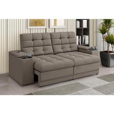 Imagem de Sofá Confort Premium 1,70m Assento Retrátil/reclinável Porta Copos E Usb Suede Capuccino - Xflex Sofas