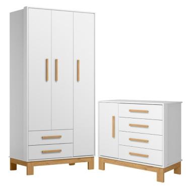 Imagem de Roupeiro Com 3 Portas E Cômoda Malta Branco Acetinado