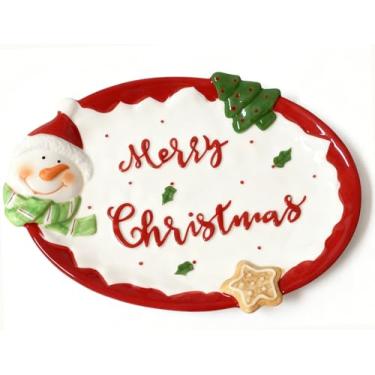 Imagem de ROSE CREATE Conjuntos de bandejas de aperitivo, pratos de sobremesa de árvore de Natal, prato de lanche, tigelas de salada de cereais alimentares, tigela de alto relevo de Papai Noel, prato de