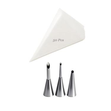 Imagem de Conjunto de pontas e sacos para enchimento de cupcake Bismark – 3 bocais longos com 50 sacos descartáveis de 30 cm – para donuts, cupcakes e doces
