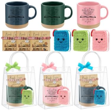 Imagem de Roshtia 3 conjuntos de presentes para amantes de livros de Natal, caneca de café, pulseira de crochê feita à mão, bolsa de cartão, acessórios para mulheres, colega de trabalho, leitora, bibliotecária