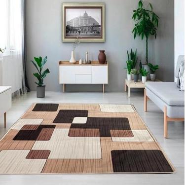 Imagem de Tapete Veludo B240 Geométrico 3D, 200x240 cm, Tons Terrosos e Neutros, Antiderrapante, Indiano, Design Moderno para Sala de Estar