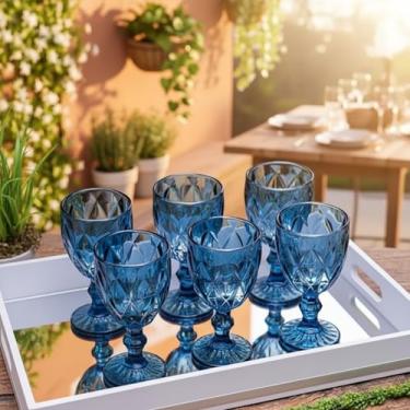 Imagem de Conjunto 6 Taças de Vidro Azul 330ml Milbani – Design Elegante, Taças Resistentes para Água, Suco e Drinks, Vidro Colorido para Mesa Posta e Presentes