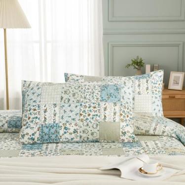 Imagem de Cozaline Conjunto de 2 fronhas King Size, fronhas 100% algodão, capa de travesseiro floral verde, conjunto de fronhas com fecho de envelope respirável confortável (king, 51 x 91 cm)