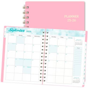 Imagem de Agenda 2025-2026, julho de 2025 a junho de 2026, agenda semanal e mensal, 15,5 cm x 21 cm, agenda 2025, agenda agenda livro com abas e bolso, tamanho A5, papel grosso 100GSM, rosa