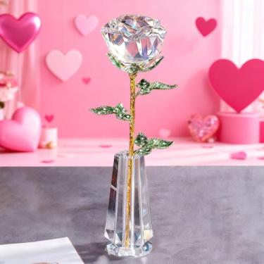 Imagem de HTBIG Presentes de Dia dos Namorados, Presente de Rosa Branca para ela, Escultura em Vaso de Cristal K9, Flor Eterna de Vidro de Cristal 3D, para Mulheres em Aniversário, Casamento, Aniversário, Dia