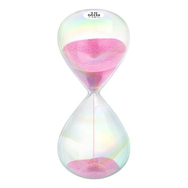 Imagem de Temporizador de areia de 10 minutos, ampulheta de 10 m com design simples Biloba, relógio de areia grande, vidro de 10 minutos para casa, mesa, escritório decorativo (rosa)
