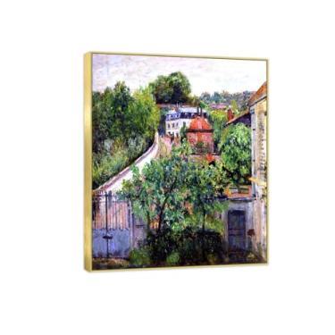 Imagem de BMZFYBS Famosa imagem de paisagem de arte de parede - impressões em tela - árvore por casa 2 - pintura com moldura dourada para sala de estar banheiro decoração de casa 30 x 35 cm 12 x 13 pol
