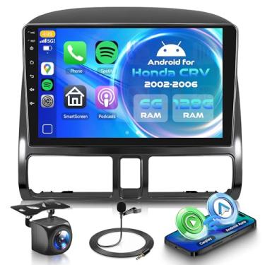 Imagem de Orderich Rádio veicular Android de 8 núcleos 6G + 128G para Honda CRV 2002-2006 com CarPlay sem fio Android Auto, tela sensível ao toque de 22.9 cm, conexão espelhada, GPS WiFi, Bluetooth, FM, RDS
