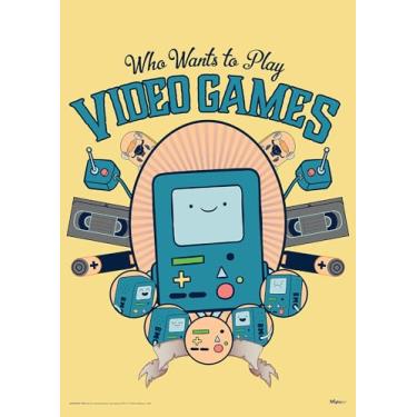 Imagem de MIGHTYPRINT Hora de Aventura – BMO "Who Wants to Play Video Games" – Arte de parede 43.2 cm x 61.0 cm – Oficialmente licenciada colecionável – Ideal para presentear e colecionar