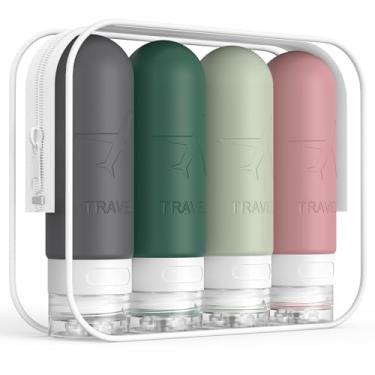 Imagem de ME.FAN Garrafas de viagem para artigos de higiene pessoal, recipientes de 85 g aprovados pela TSA, garrafa dividida portátil espremível de silicone, acessórios de viagem para condicionador, xampu