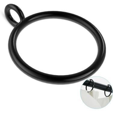 Imagem de Pacote com 30 anéis de cortina com ilhós – Ganchos de cortina de metal preto para painéis de cortina plissados, ganchos de cortina para varões de cortina de até 3,5 cm, diâmetro interno de 3,8 cm