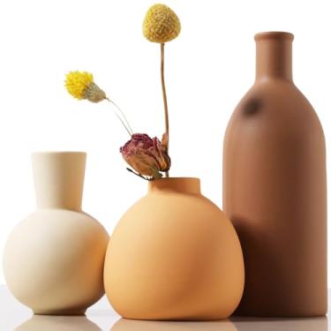 Imagem de Joeabor Conjunto de 3 vasos de cerâmica, vasos de flores decorativos para casa, escritório, sala de estar, cozinha, quarto, casa de fazenda, moderna, rústico, boêmio, decoração estética para