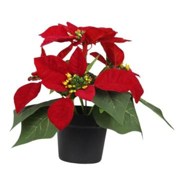 Imagem de Ｂｅｓｇａ Planta de Natal em Vaso com Flor Artificial Decorativa de Natal para Mesa, Lareira ou Decoração de Festas em Ambientes Internos