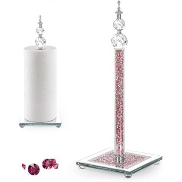 Imagem de Suporte de toalha de papel de cristal, suporte de rolo de toalha de papel rosa brilhante, suporte de toalha de papel decorativo para bancadas de cozinha, banheiro, dispensador de toalha de papel com