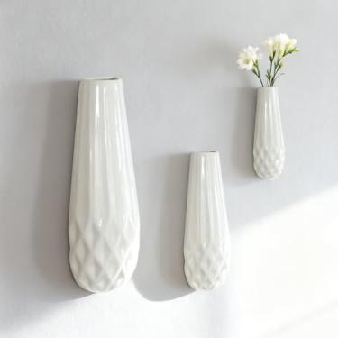 Imagem de Pacote com 3 vasos de cerâmica GDSZJLJ artísticos de parede, vaso branco pendurado que transforma flores em arte de parede, vaso decorativo de cerâmica
