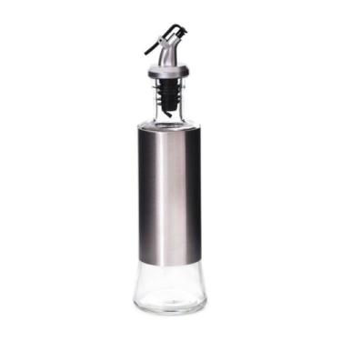 Imagem de Conjunto de 2 Galheteiros para Azeite e Vinagre, Vidro com Aço Inox, 300ml, Base Dosadora, 26cm x 6cm