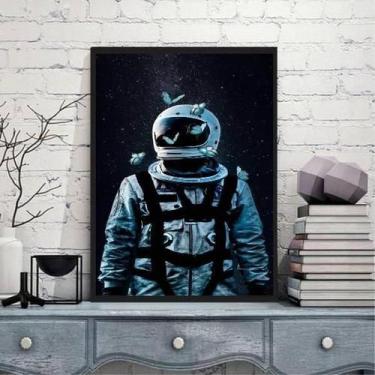 Imagem de Quadro Decorativo Astronauta E Borboletas Com Vidro 24X18Cm - Quadros 