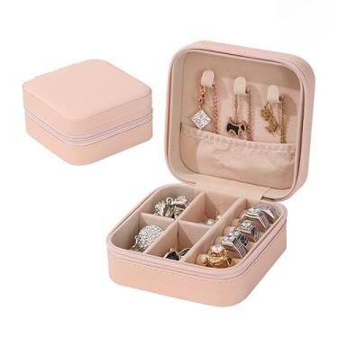 Imagem de Presente Feminino, Porta Joia Caixinha Joias para Viagem Portátil Armazenamento Anel Brinco Colar P, 10x10x5cm(ROSA,3 PEÇAS)