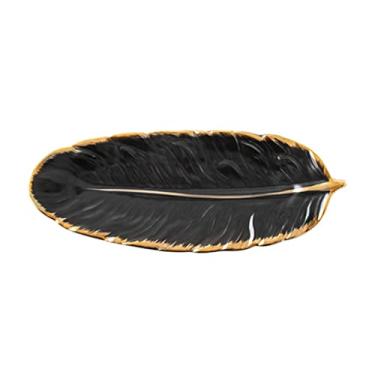 Imagem de Prato de bugiganga para joias, organizador de mesa de cabeceira feminino, bandeja de bugiganga de cerâmica com folhas, chaves, frutas, sobremesa, sabonete, prato decorativo, anel, prato, presente de