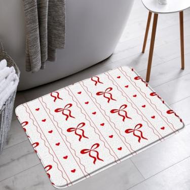 Imagem de AYDSMYD Tapete de banho com laço vermelho branco coração romântico dia dos namorados doce casal moderno banheiro banheira tapetes de chão tapete decoração de vaso sanitário, 45,7 x 76,2 cm