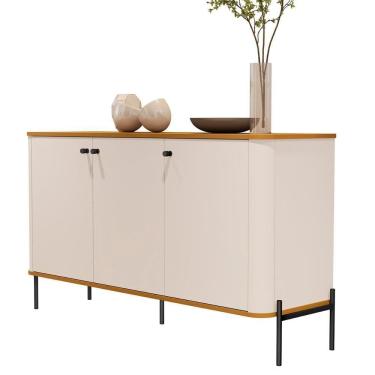 Imagem de Aparador Buffet Tucupí Sala Com 3 Portas E Pés De Metal Off White-nature-preto