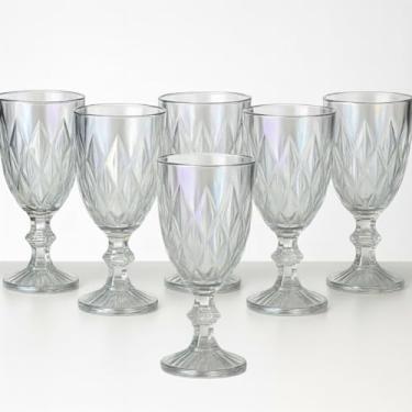 Imagem de Taças de Vidro Platinado, 330ml, Design Lapidado em Relevo, Conjunto com 6 Peças, para Água, Sucos, Drinks, Coquetéis, Uso Diário e Ocasiões Especiais