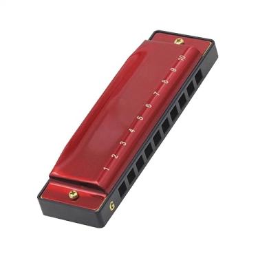 Imagem de Gaita de 10 furos e 20 tons, vermelho escuro, chave G, adequada para iniciantes, presente musical