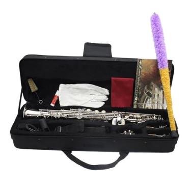 Imagem de Saxofone Instrumento de Saxofone Soprano Liso Prateado Profissional B Plano Latão Saxofone Instrumento de Sopro Madeira com Capa Reed