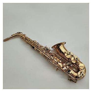 Imagem de Conjunto de saxofone dourado laqueado instrumento musical profissional com caixa de bocal, saxofone estudantil