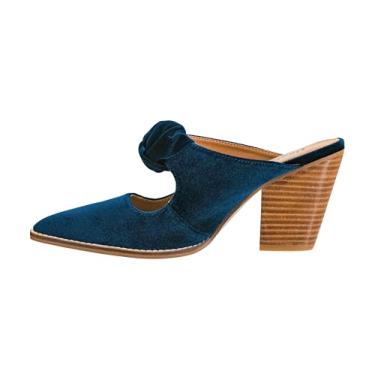 Imagem de Corkys Footwear Hey Girl Knot Gonna Happen Salto Mule de 8,5 cm – Sapato elegante sem cadarço com detalhe de nó chique, palmilhas macias de EVA para conforto o dia todo e design versátil, Veludo