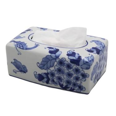 Imagem de Aimusego Chinoiserie Suporte de capa de caixa de lenços retangular de cerâmica, durável, ecológico, caixa de lenços decorativa, suporte organizador para penteadeira, cômoda de banheiro, mesa, bancada