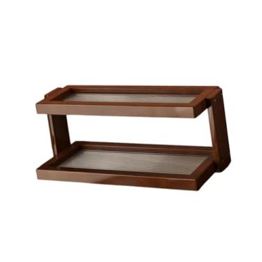 Imagem de predolo Organizador de mesa com prateleira multifuncional, suporte para copos e porta-objetos de maquiagem, ideal para exibir objetos de decoração.