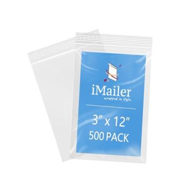 Imagem de iMailer - Pacote com 20 7,6 cm x 30,5 cm - Sacos com zíper resseláveis de 8 mm - Sacos plásticos transparentes pequenos para armazenamento, organização, artesanato, lanches, joias, ferragens