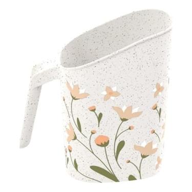 Imagem de Porta Leite e Iogurte De Saquinho, Caneco De Plástico Branco com Estampa Floral, 15x8.6x16cm, Polipropileno Livre de BPA, Prático para Armazenar