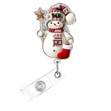 Imagem de Carretel de crachá de Natal, crachá engraçado de acrílico de boneco de neve para crachá de identificação, porta-crachá retrátil com estrela fofa, acessórios de clipe de jacaré para enfermeiras
