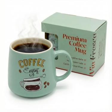 Imagem de VIN FRESCO Caneca de café de cerâmica de 340 g – segura para micro-ondas e lava-louças – copo grosso de grés com excelente retenção de calor para café, chá, chocolate quente e mais – verde