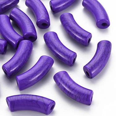 Imagem de Spritewelry 148 peças/500 g Contas de tubo de acrílico opacas azuis violeta curvadas contas de tubo de macarrão grosso empilhável contas de tubo de bambu contas de orifício grande para pulseira
