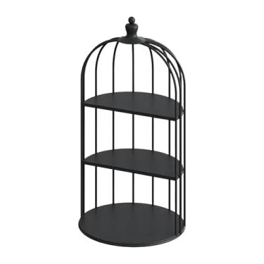 Imagem de Fenteer Suporte para bolo em formato de gaiola de pássaro, porta-frutas, doces e salgadinhos, suporte decorativo e portátil para cupcakes, ideal para, Preto