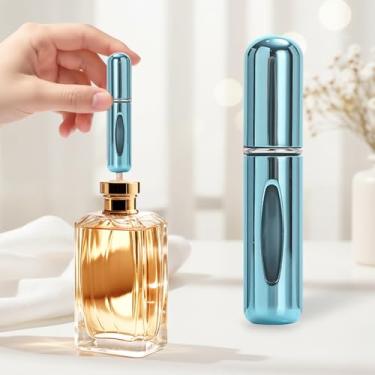 Imagem de Mini perfume recarregável de 5 ml, atomizador de perfume recarregável, frascos de spray, portátil para viagens, férias, atividades ao ar livre e negócios, azul claro
