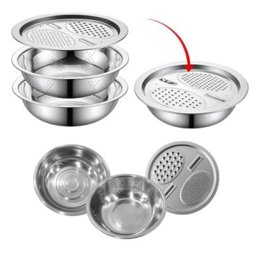 Imagem de Genérico, Kit 3 em 1 Escorredor Ralador Fatiador Tigela Bowl Inox 23cm
