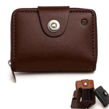 Imagem de Carteira Porta Cartão em Couro Sintético com 2 divisórias - Fechamento em Zíper e ímã- Unisses Masculino Feminino (MARROM)