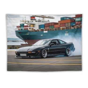 Imagem de HouLaiZhe JDM Tapeçaria de carro Jdm carro 240sx porto deriva fumaça legal esportes pendurar na parede quarto decoração de casa tapeçarias estética piquenique decoração de parede arte de parede para