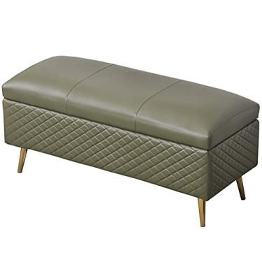 Imagem de FAMEOYA Banqueta para pés otomana banqueta de sofá retangular grande capacidade de armazenamento de couro PU almofada espessa para troca de sapatos domésticos banco de carga 150 kg pufe (tamanho: 110