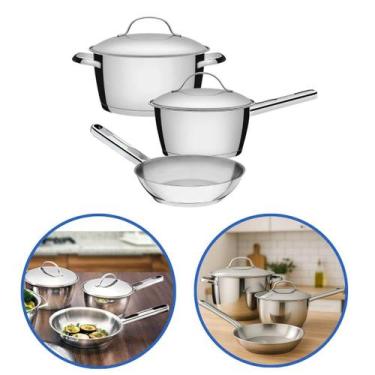 Imagem de Jogo Panela Frigideira Indução Inox Fundo Triplo Tramontina