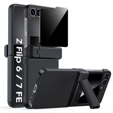 Imagem de Spugan Capa para Galaxy Z Flip 6, suporte oculto e protetor de tela de privacidade integrado e proteção de dobradiça aprimorada, capa protetora fina à prova de choque para celular para Samsung Z Flip