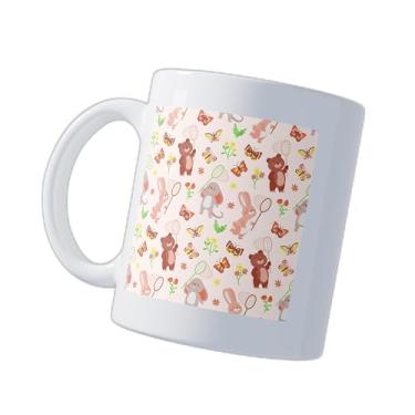 Imagem de Caneca Xícara de Café Porcelana 300ml Com Desenho Animais Fofos e Borboletas