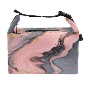 Imagem de STAYTOP Linda lancheira com textura de mármore com fivela de alça, lancheira isolada para meninos e meninas, lancheira térmica para trabalho escolar