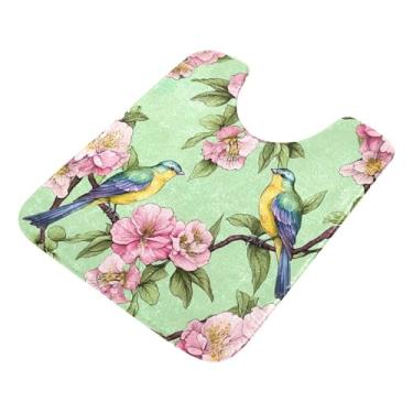 Imagem de Burbuja Tapete de banheiro Garden Birds, tapete de banho absorvente de pelúcia macio, base antiderrapante para piso de banheiro, oval em forma de U